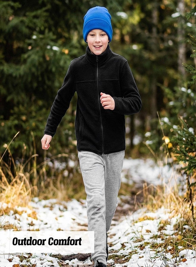 Spring&Gege Boys Full-Zip Polar Fleece Jacket Kids Solid School Uniform Outwear Jackets for Girls, Black, Size 7-8 Years - Image 5